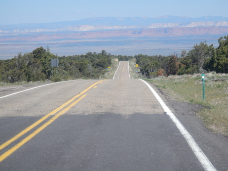The road leading to Utah with its great staircase of rock formations