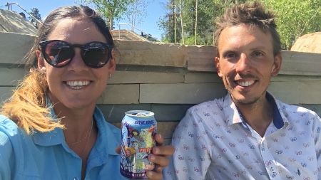 Rob and Ruth enjoying a beer in the park with live music