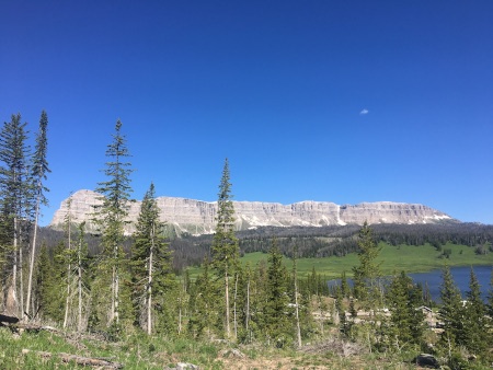 Lake view with the mountain ridge in the background