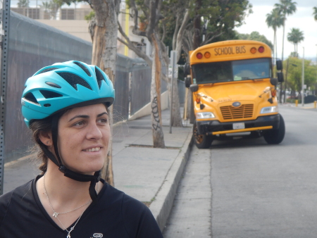 Ruth with a school bus