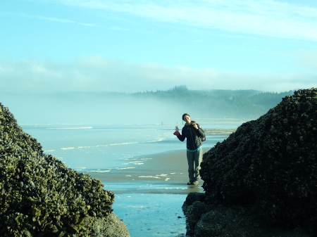Ruth walking along Cannon Beach