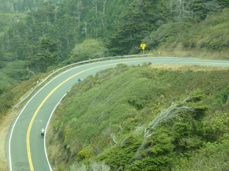 Example of super steep hill with Ruth and Hannah Jo climbing it