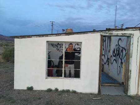 Rob looking round our dodgy camping spot