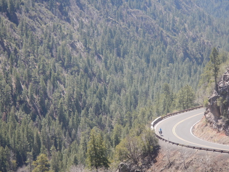 Ruth cycling relentlessly up switchbacks