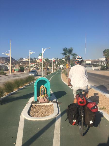 Bike lane with the Virgin of Guadalupe in the middle