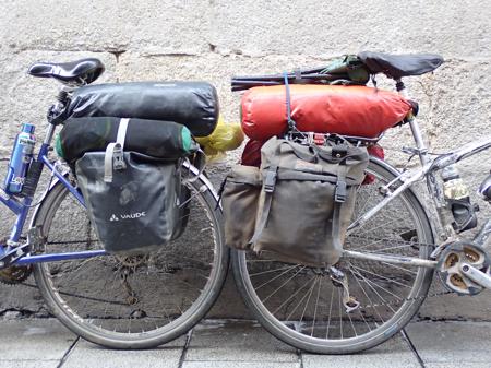 Our push bikes leaned against the wall outside our old apartment in Madrid. The same place our navigation bar photo was taken